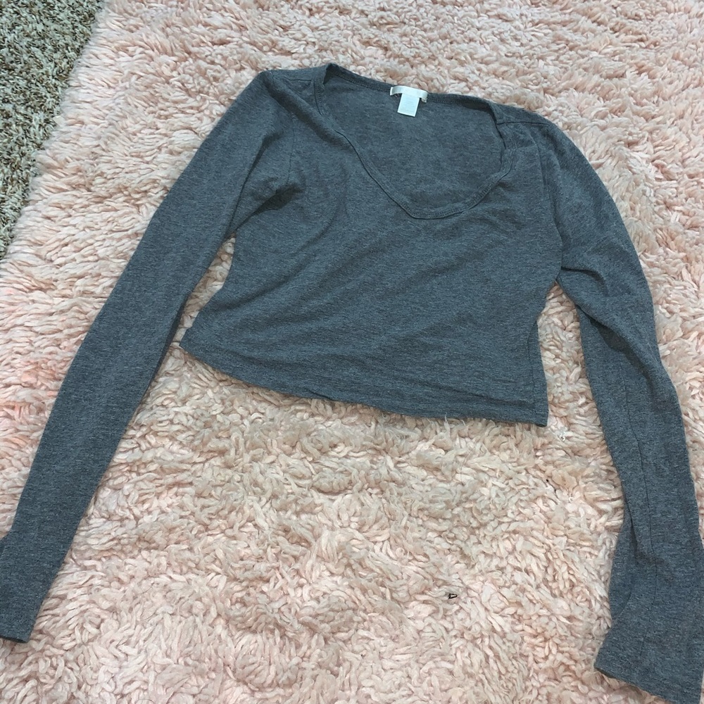 U neck long sleeve crop top